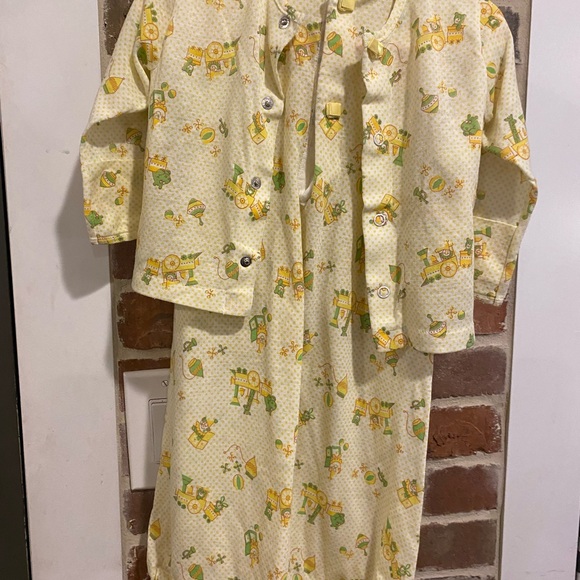 Vintage Yellow Train Print Pajama Set - Picture 1 of 4